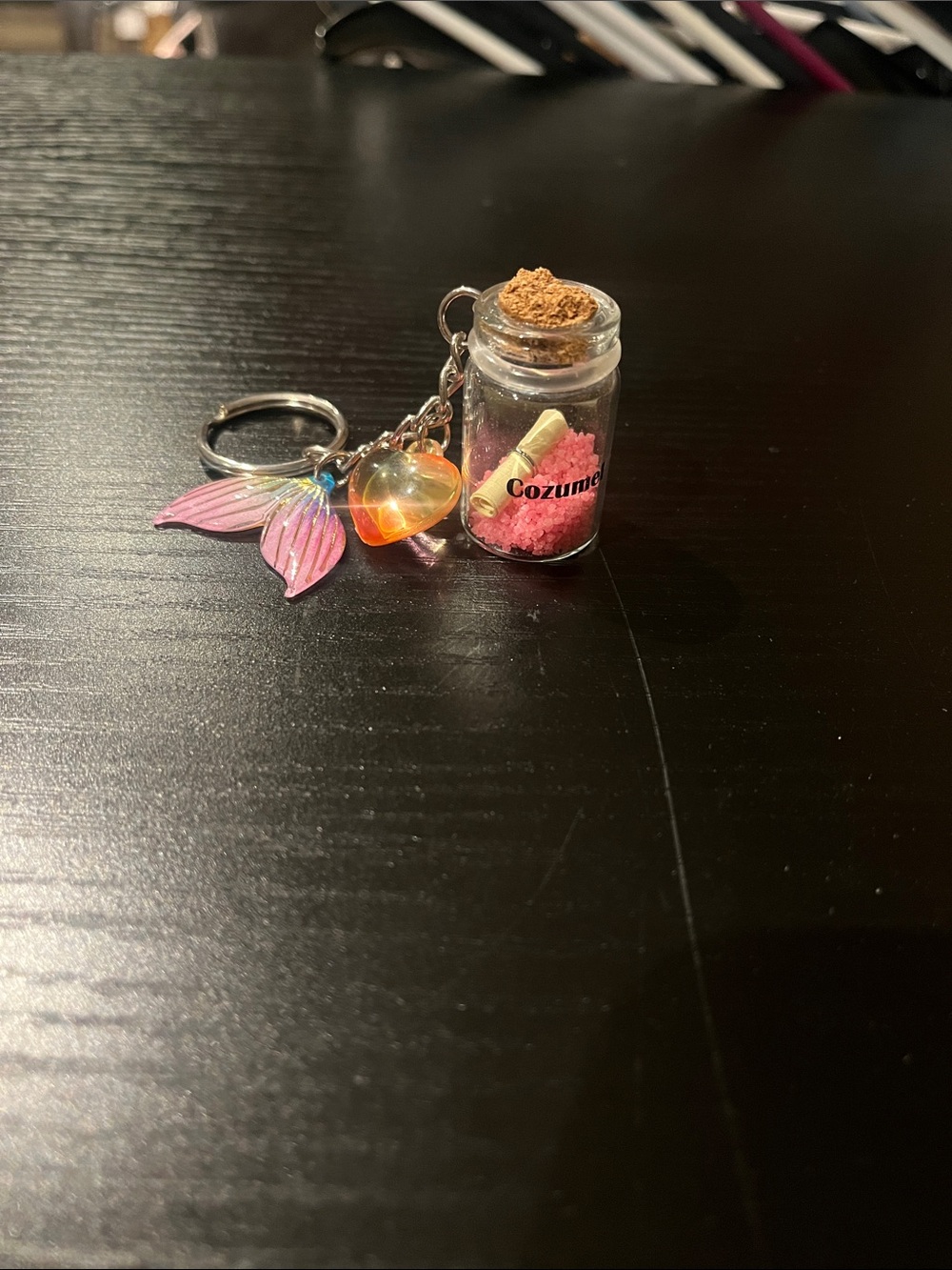 Cozumel Pink Mermaid Tail Keychain with Mini Glass Bottle